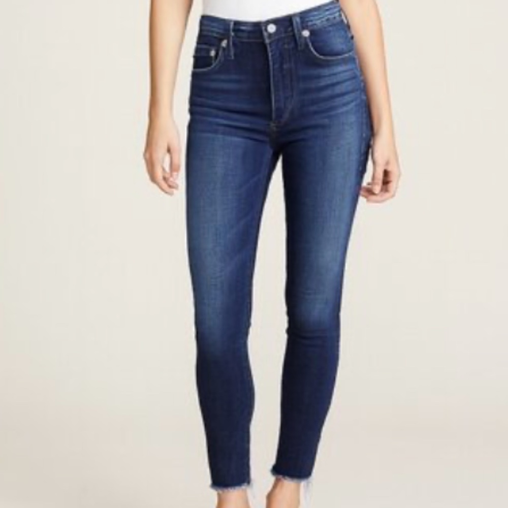 Agolde Sophie Crop Skinny Jeans Dark Wash Frayed Hem